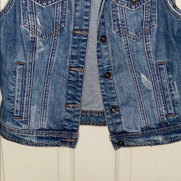 Sleeveless Distressed/Ripped Denim Vest, Size S - Picture 9 of 11